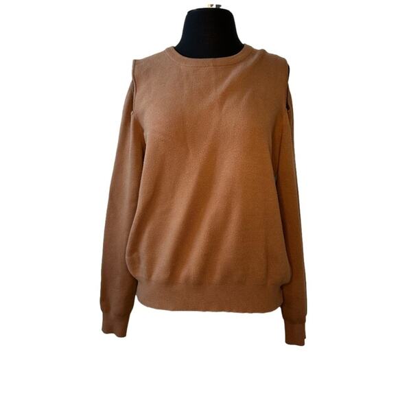 Monrow Supersoft Knit Sweater Cut Out Shoulders Top Soft Brown Size L Neutral - Picture 5 of 15